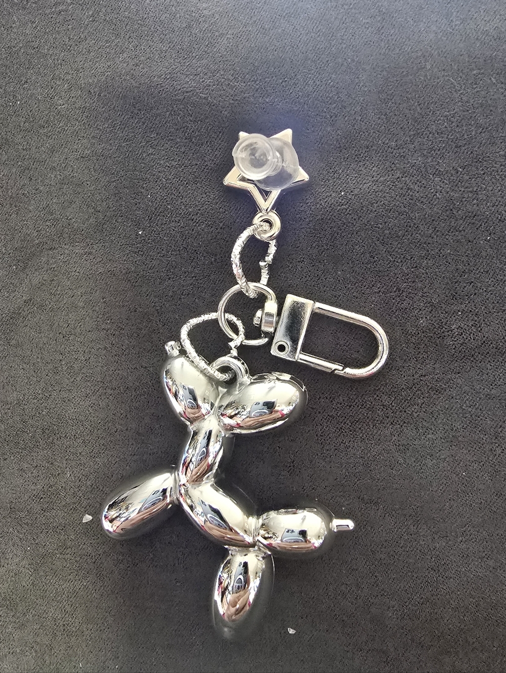 #2024 🧜‍♀NEW SILVER PUFFY BALLOON DOG PURSE CHARM with Star & 2 Hearts 3.25"x2" - Picture 9 of 14